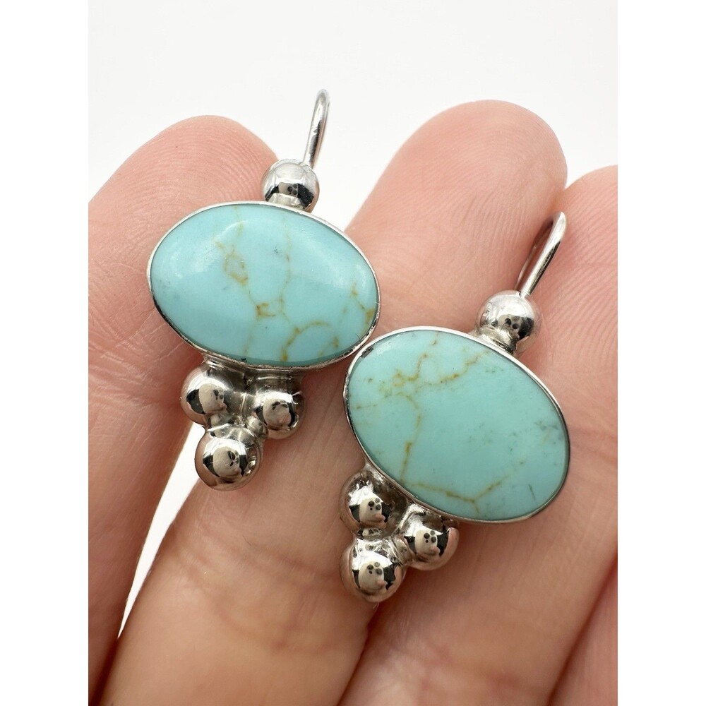 925 Sterling Silver Mexico Blue Stone Earrings